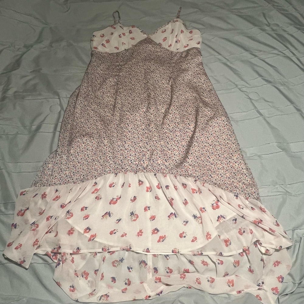 I ❤️ Ronson Cream Spaghetti Strap Midi Dress with Red/Blue Floral Print Size 16